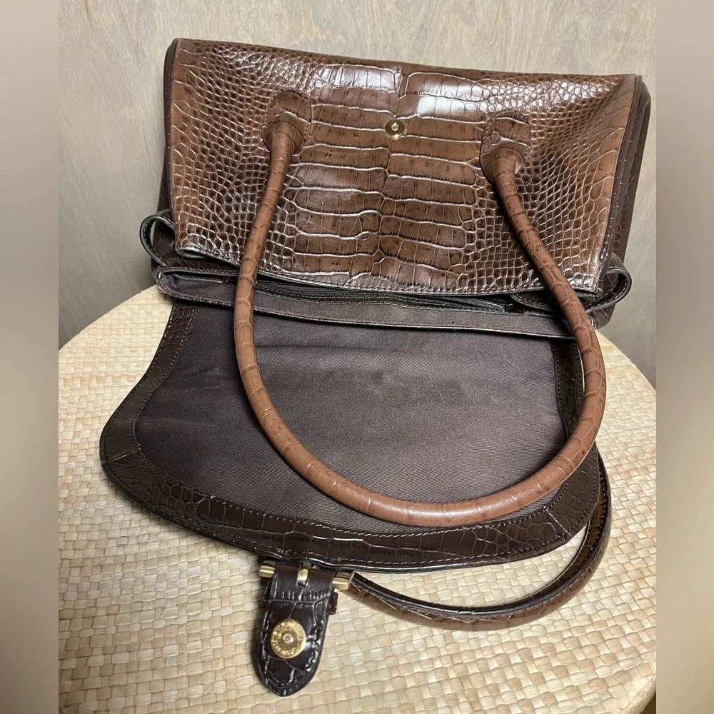 Loft Ann Taylor Brown Leather Faux Croc Handbag